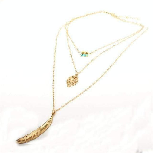 Turquoise Leaf Feather Multi Layer Necklace-Lacatang Jewelry